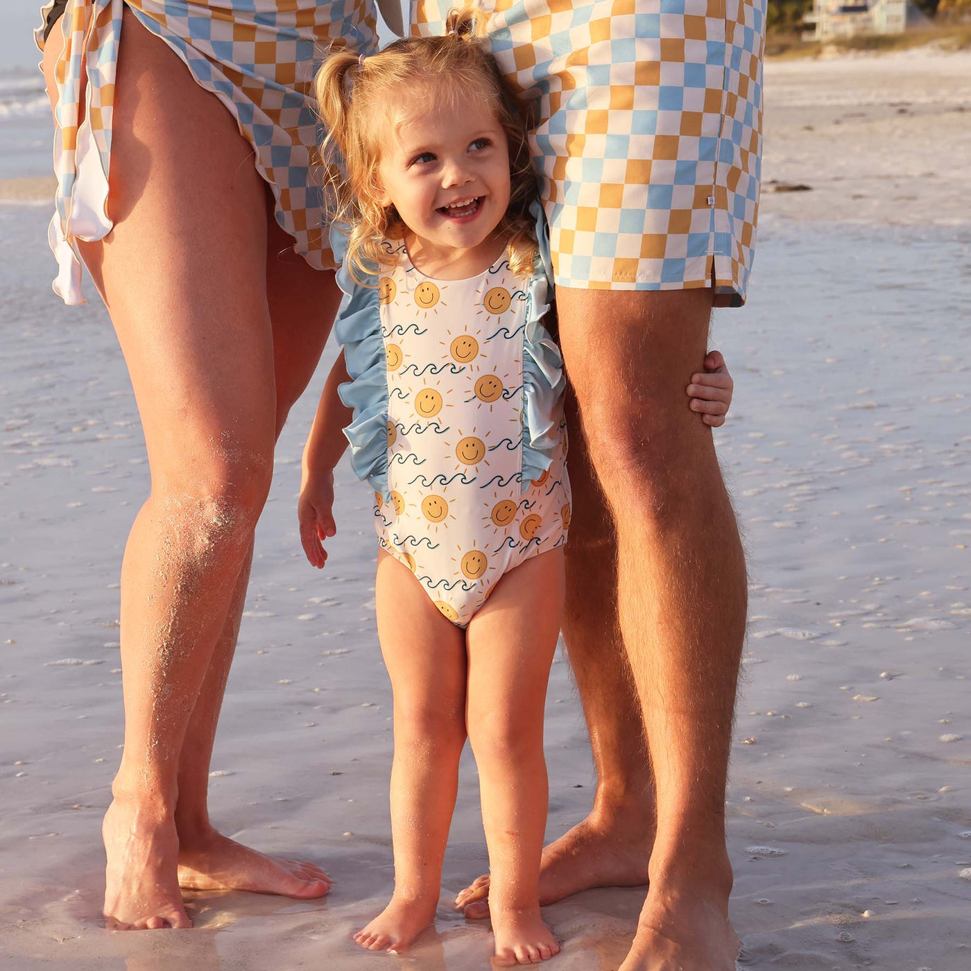 wave and sun double ruffle one piece swimsuit for baby girls 