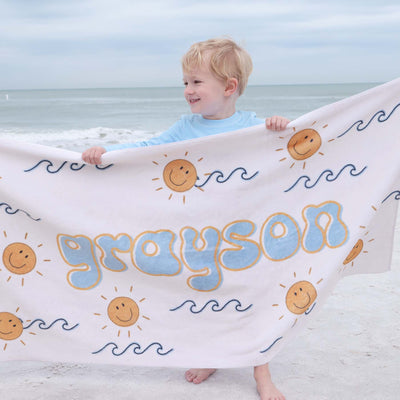 sun's out personalized towel for kids 