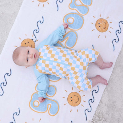 smiley face sun personalized beach towel for kids 