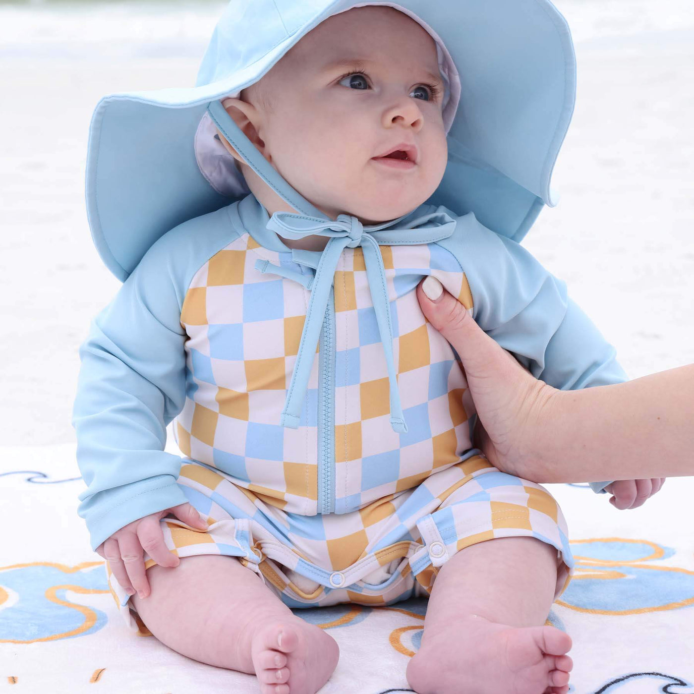 baby rash guard romper with long sleeves and shorts sun's out 