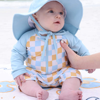solid blue sun hat for babies waterproof 