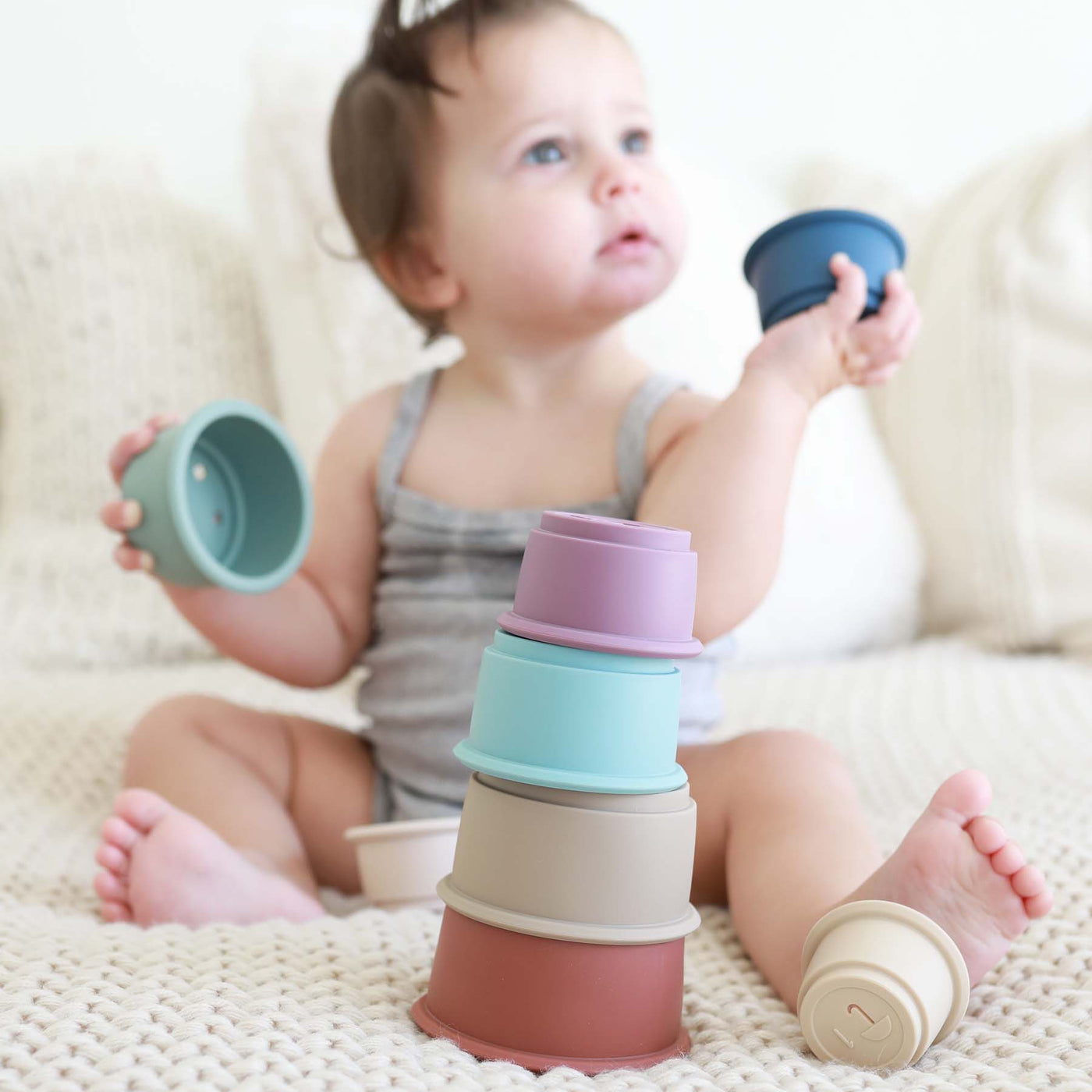 sunset neutrals silicone stacking cups for kids 