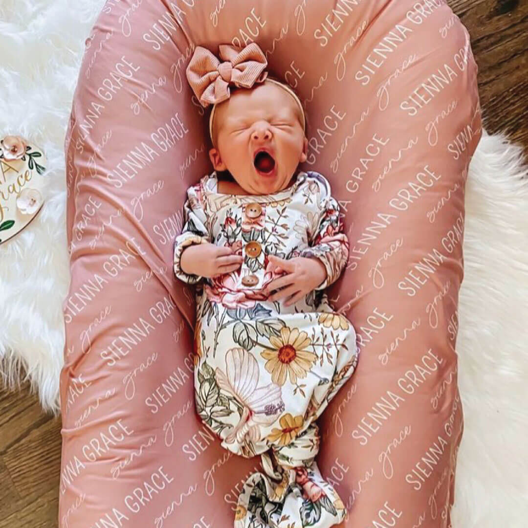 Personalized Light Dusty Rose Baby Name Swaddle Blanket Block