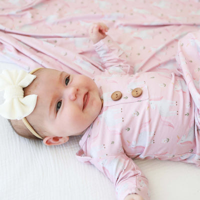 unicorn and flower newborn knot gown and hat set 
