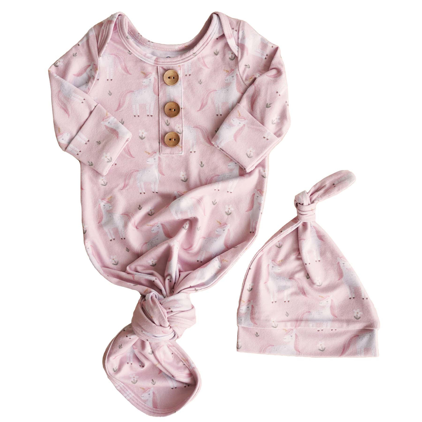pink unicorn newborn knot gown