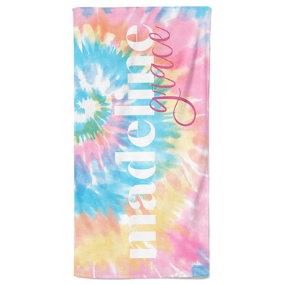 personalized kids beach towel pastel tie dye 