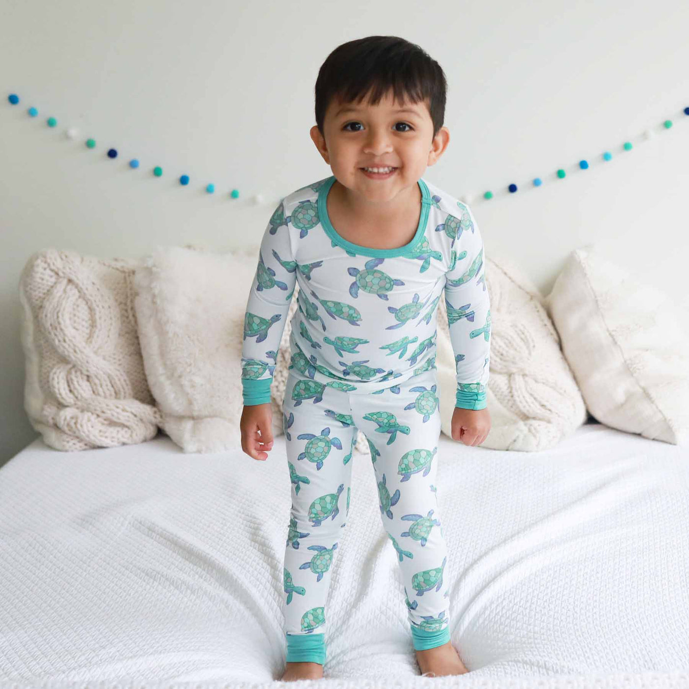 bamboo pajama set for kids with turtles