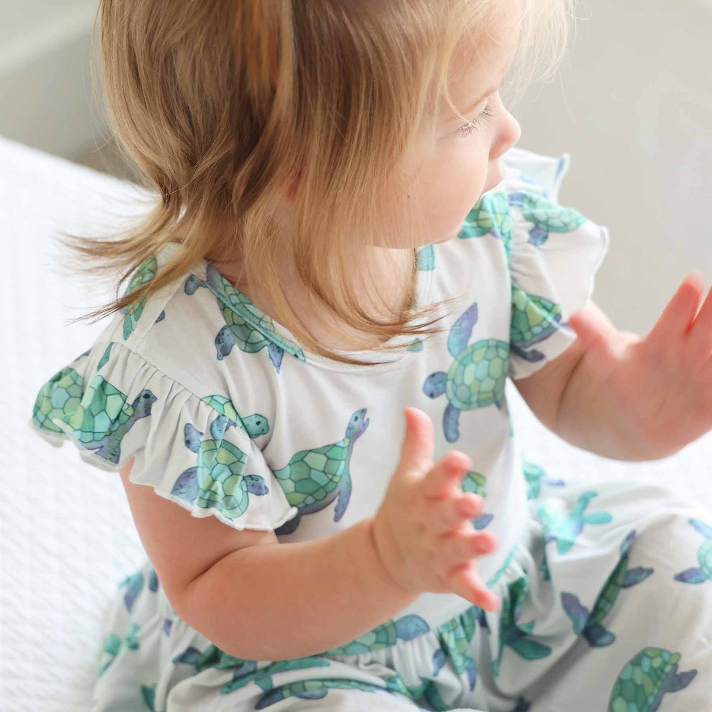 toddler bodysuit dress with short sleeves and turtles