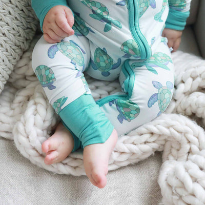 baby zipper romper pajama with flip mitts turtles