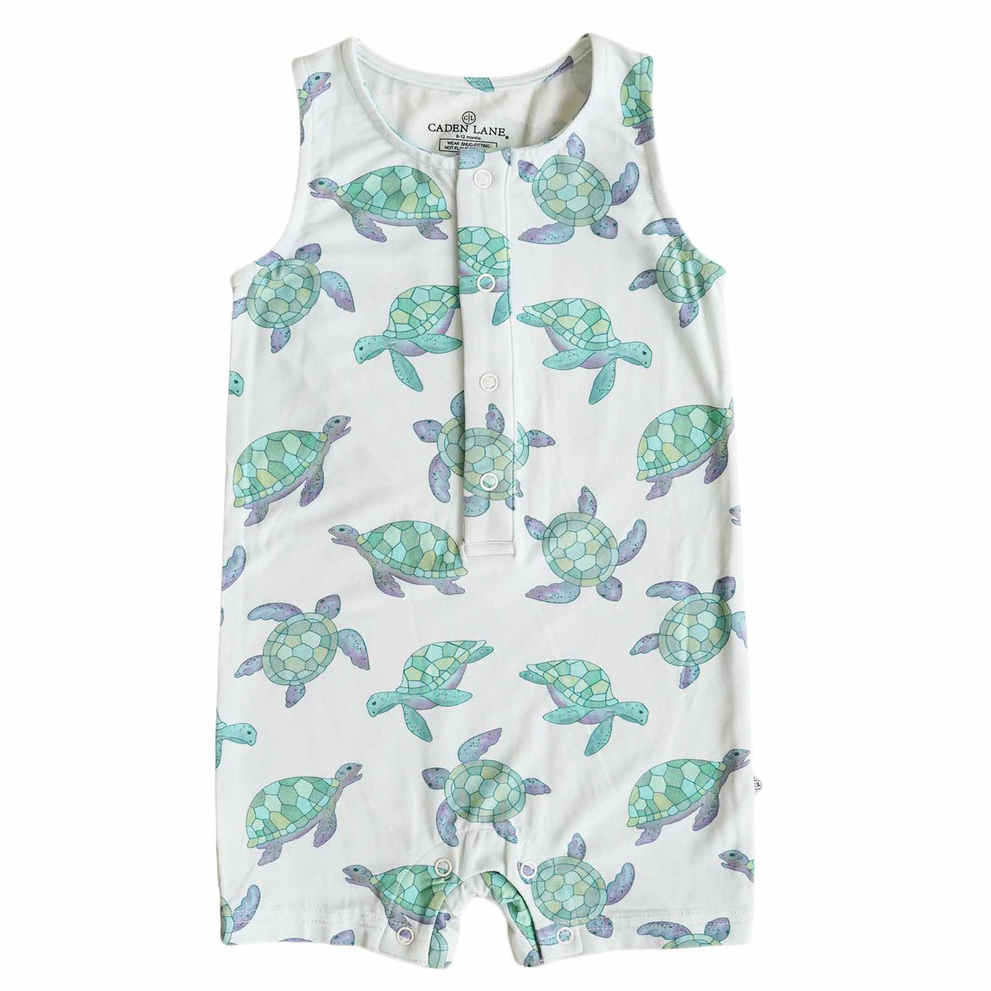 sleeveless snap romper for baby boys with turtles 