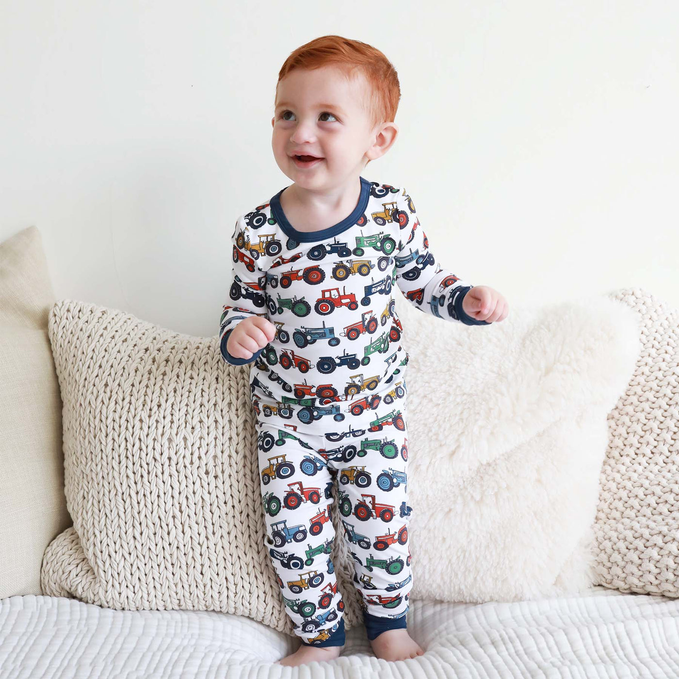 bamboo pajama set for kids colorful tractors