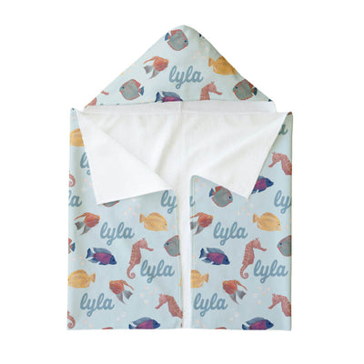 tropical fish folded personalized hooded towel 