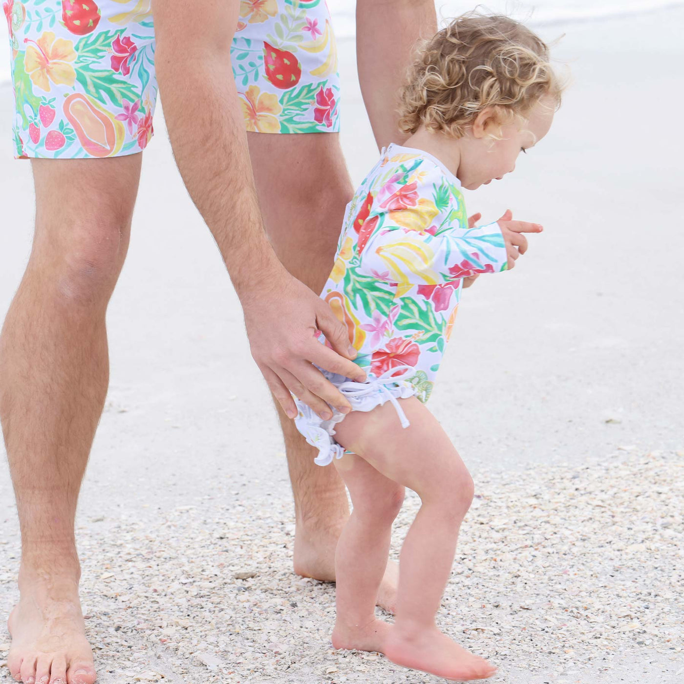 sun-safe baby swimsuit with fruit and ruffles on the butt 