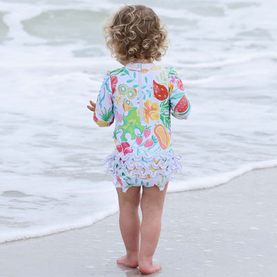 toddler swimsuit with fruit with ruffle on the bottom 