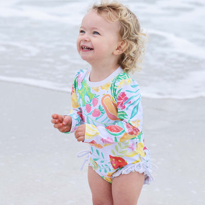 fruit swimsuit for babies with ruffles on the bottom 