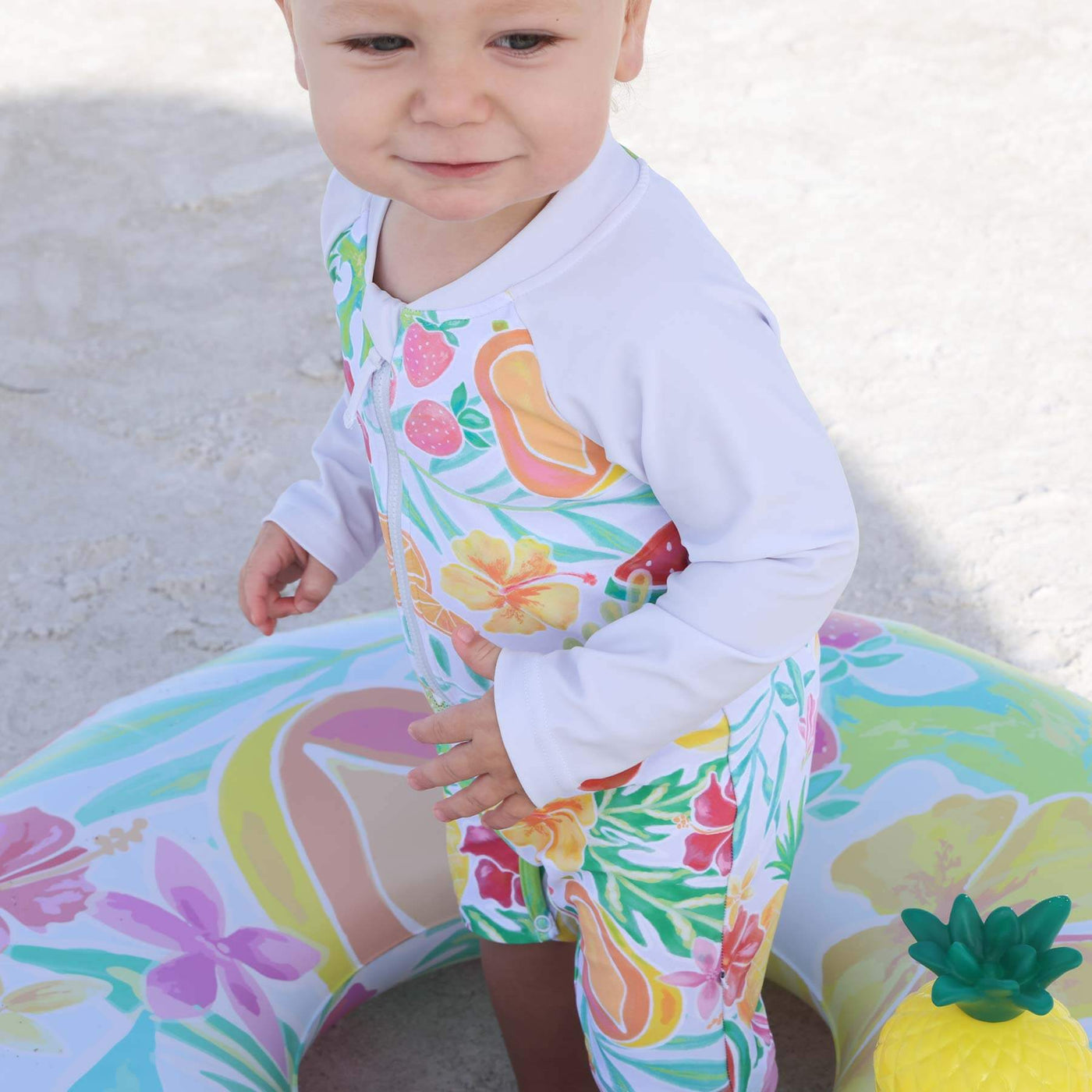 tropical fruit long sleeve romper with shorts 