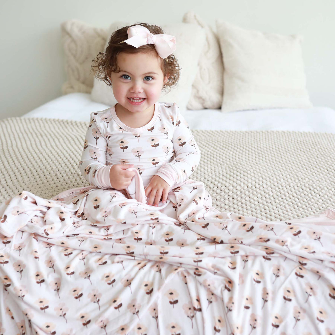 dainty floral double sided bamboo blanket for kids 