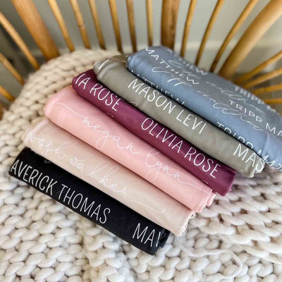 waffle color palette personalized baby name swaddle blanket 