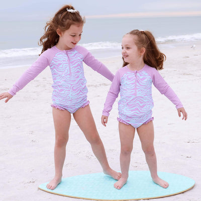 two piece long sleeve rash guard with front zipper wavy days 