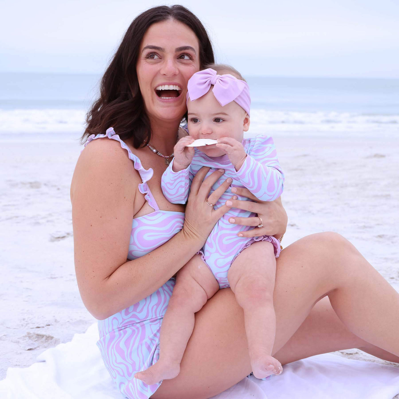 high waisted bikini for moms blue and purple 