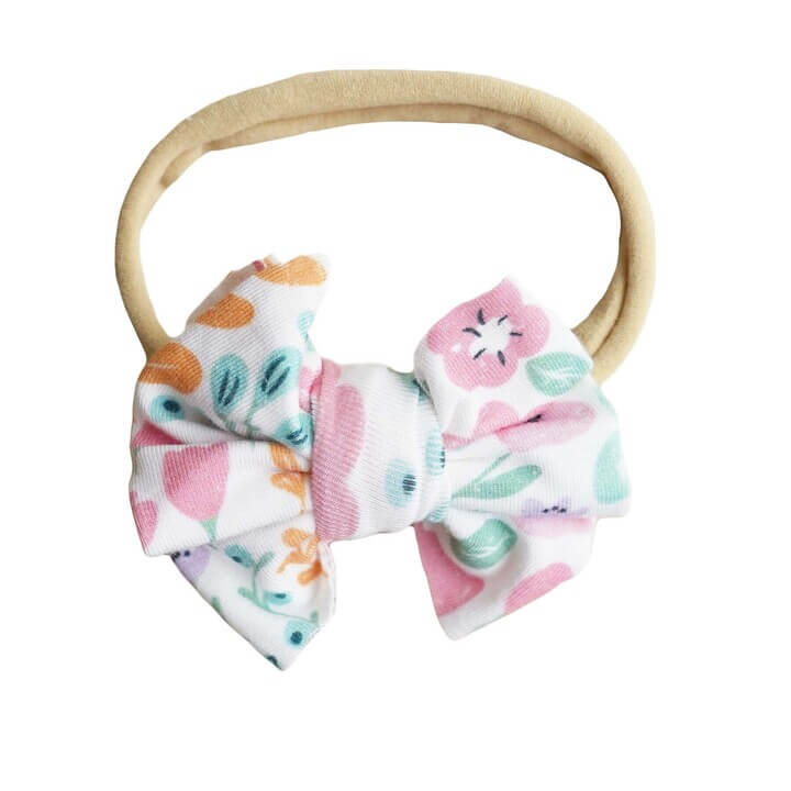 pastel floral knit bow headband for babies 