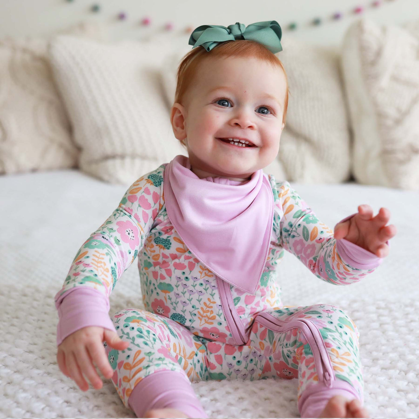 convertible pajama romper for babies with pastel florals