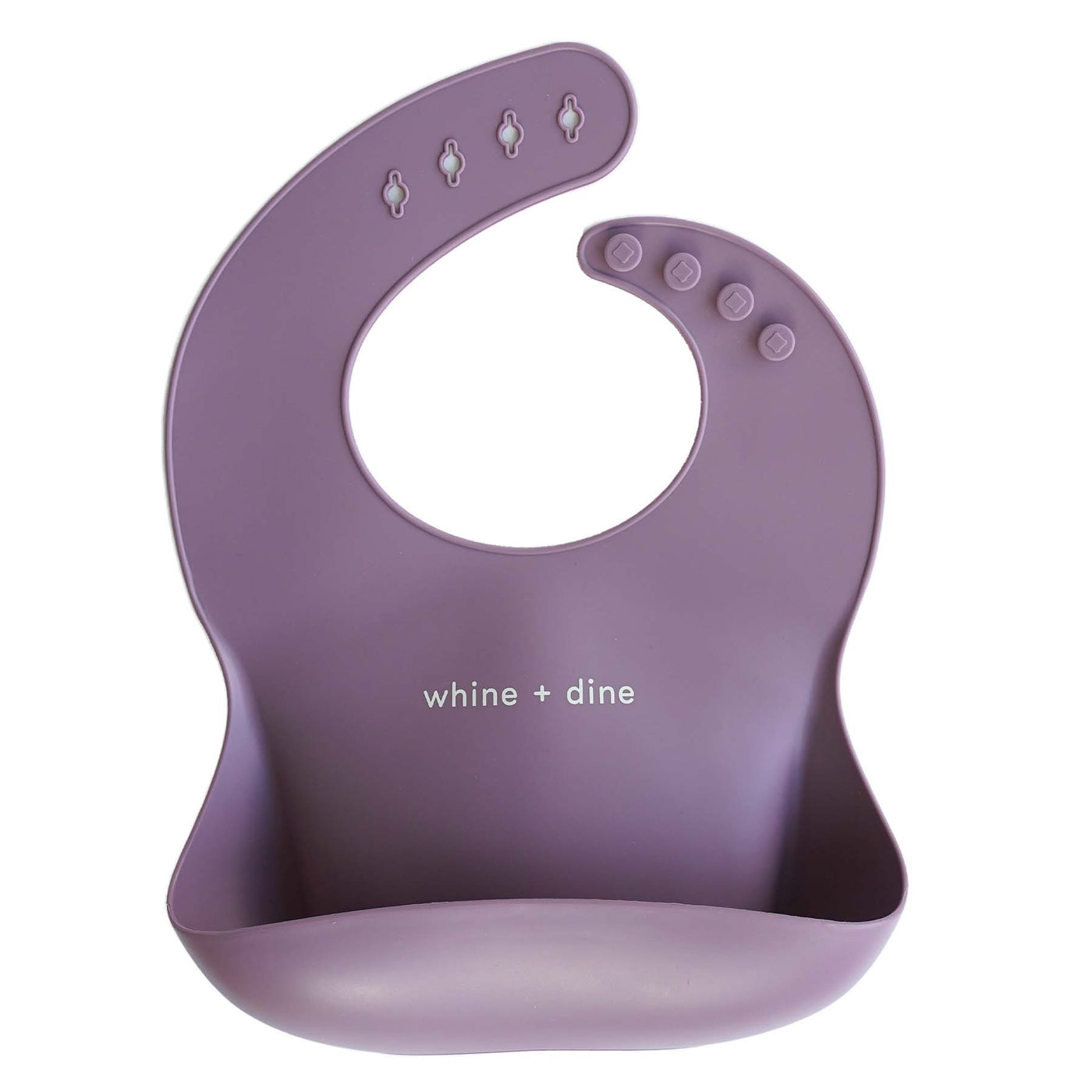 whine and dine silicone baby bib purple