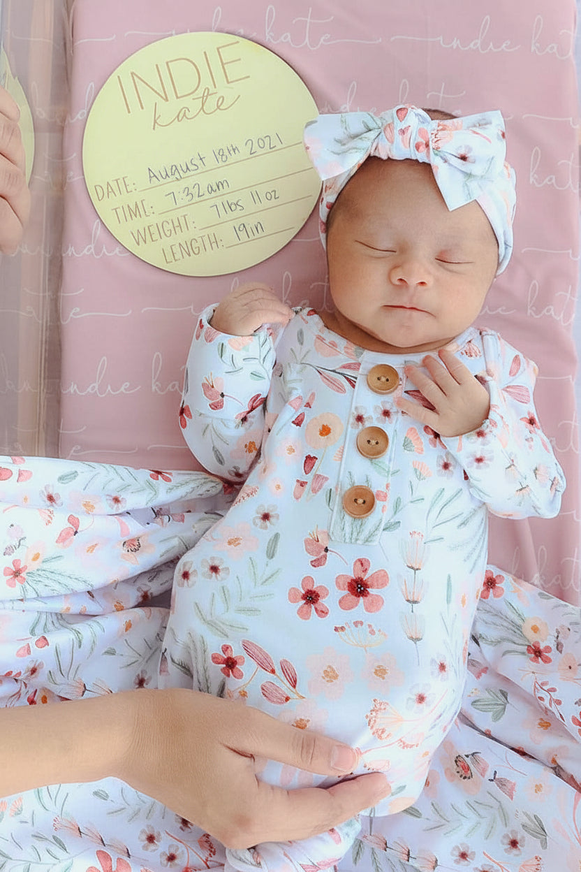 Wren's Wildflower Newborn Baby Knot Gown Hat Caden Lane