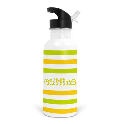 yellow stripes personalized kids water bottle 