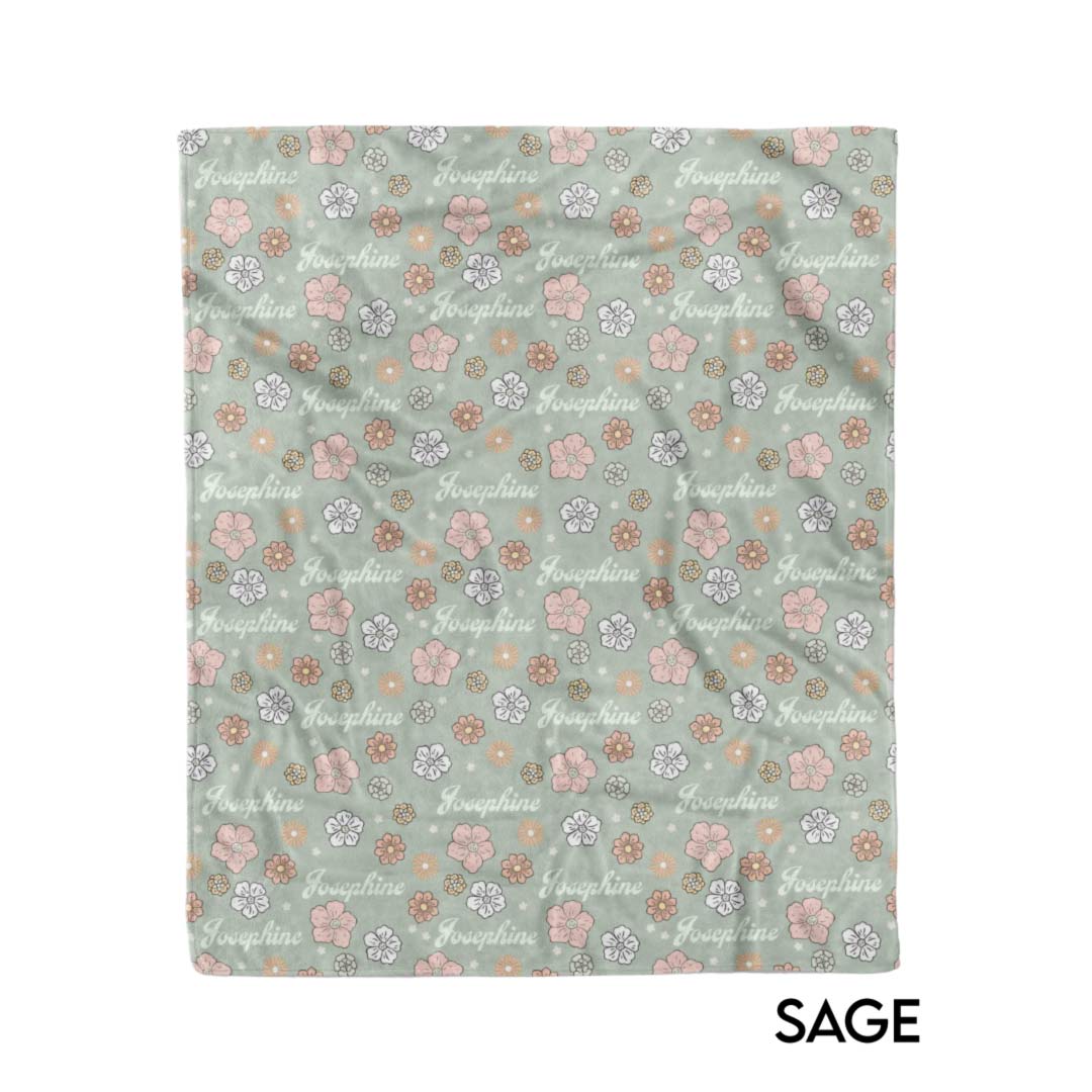 sage flower repeat personalized blanket