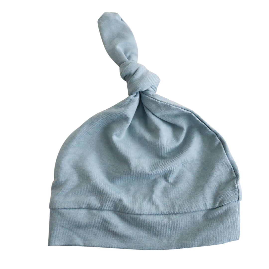 light dusty blue knotted newborn hat