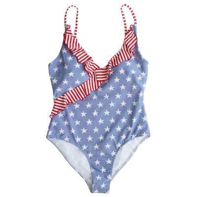 stars and stripes women's ruffled one piece 