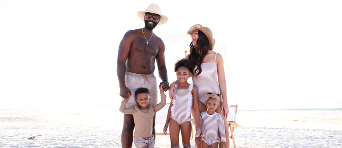 Family wearing Caden Lane matching swimsuits