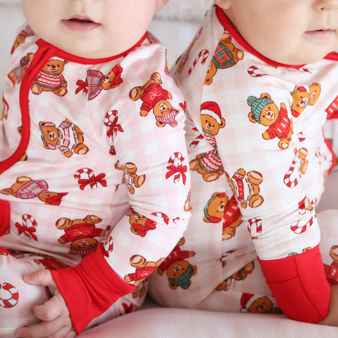 beary christmas convertible zip romper sibling matching pajamas 