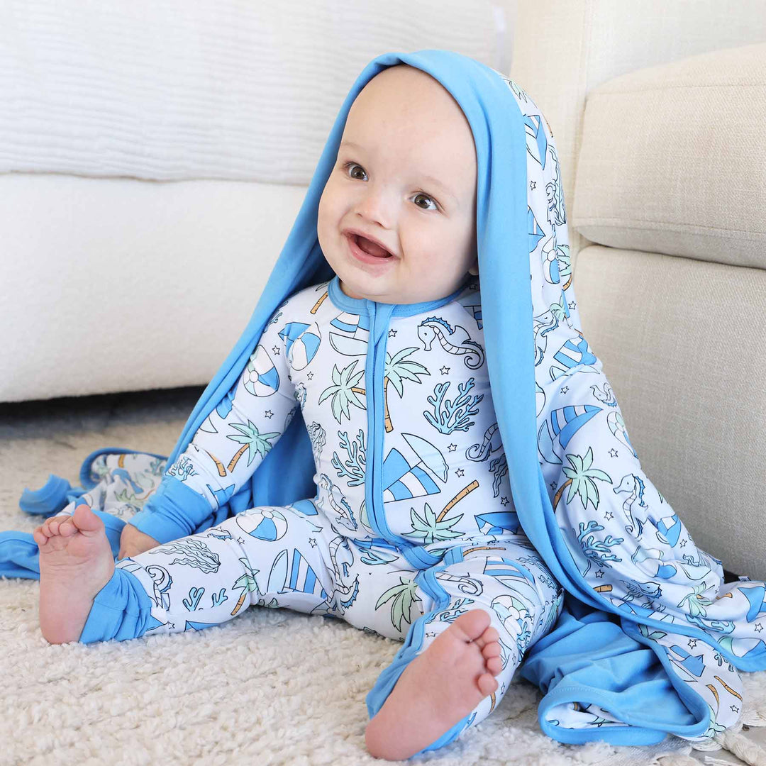 tiny tides blue convertible zip romper for boys