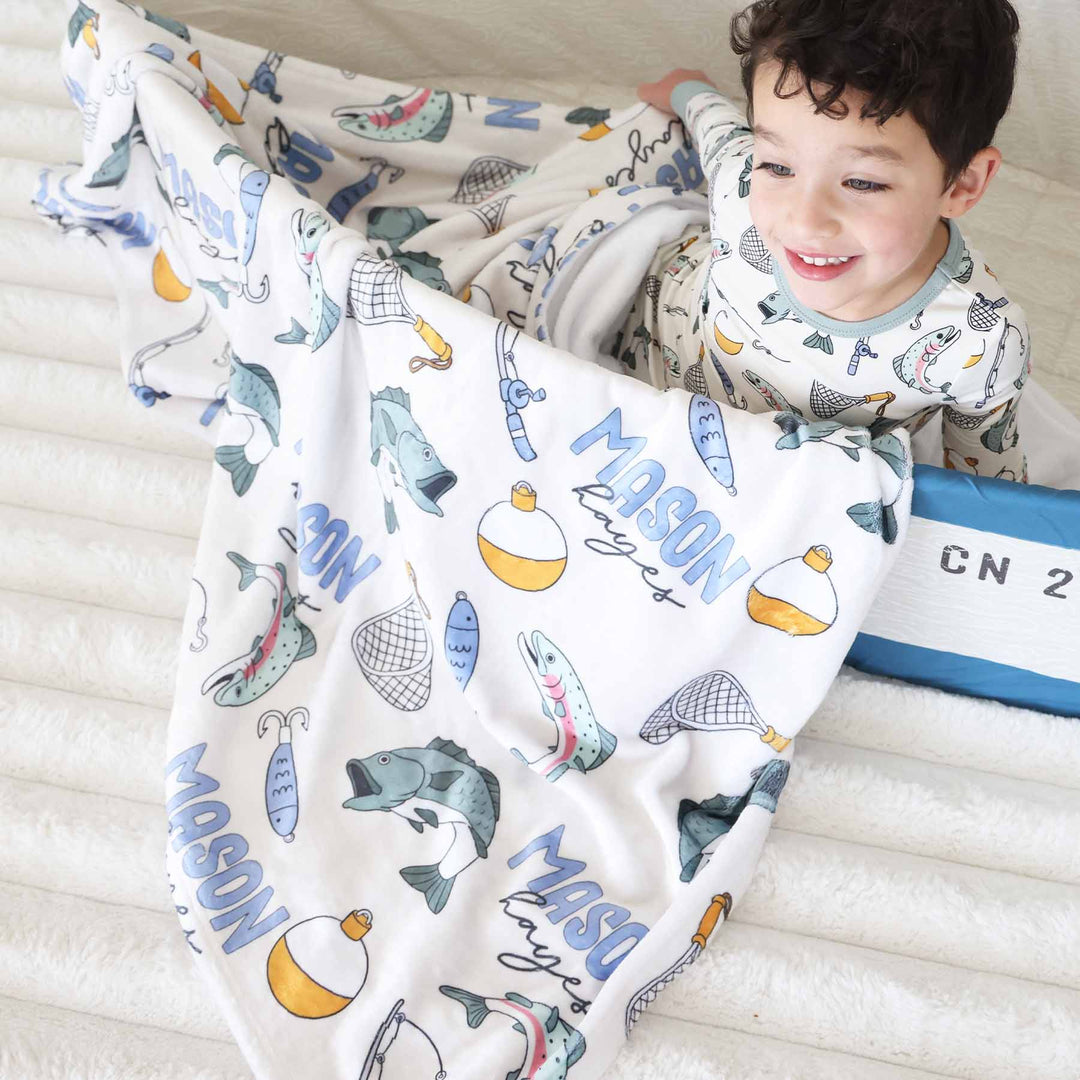 fishing personalized blanket for kids 