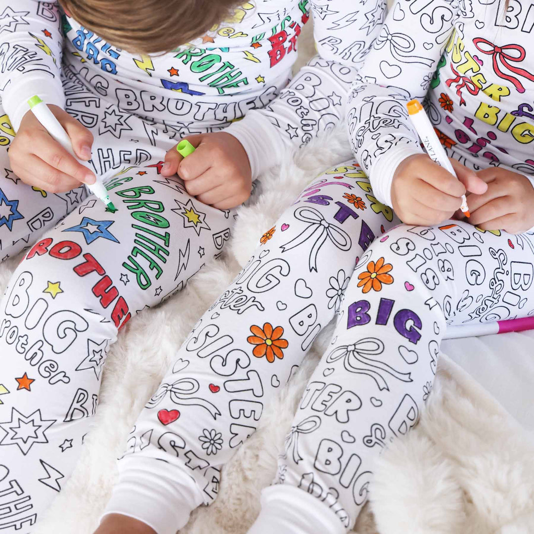 big brother and sister colorable pajama set for kids 
