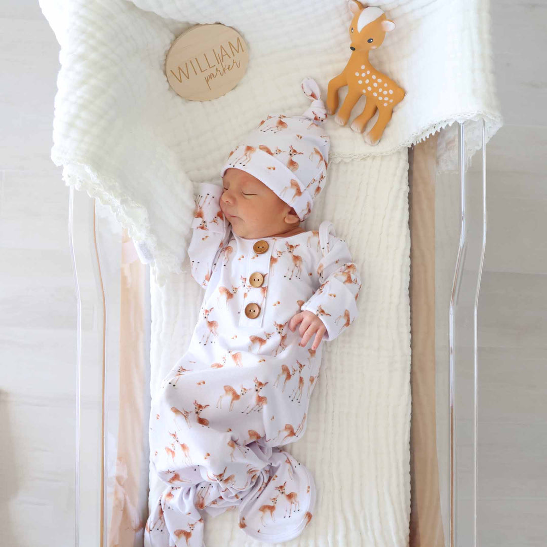 fawn knot gown and hat set for newborns 
