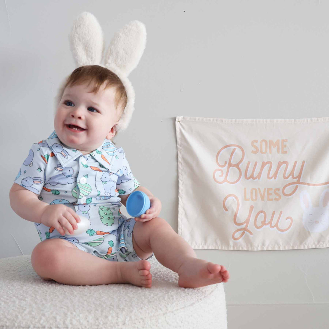 hoppy spring blue collar easter romper 