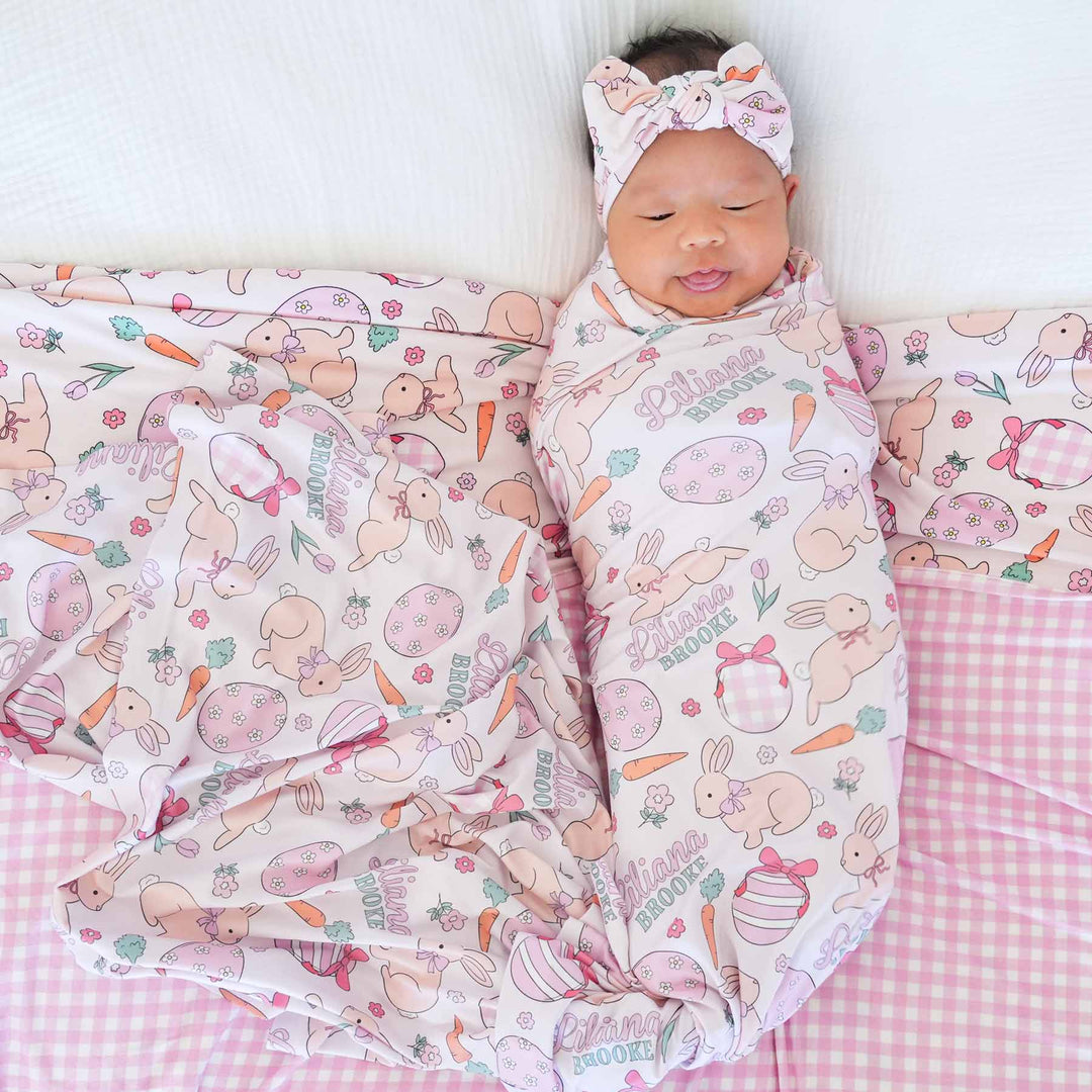 hoppy spring personalized swaddle blanket 