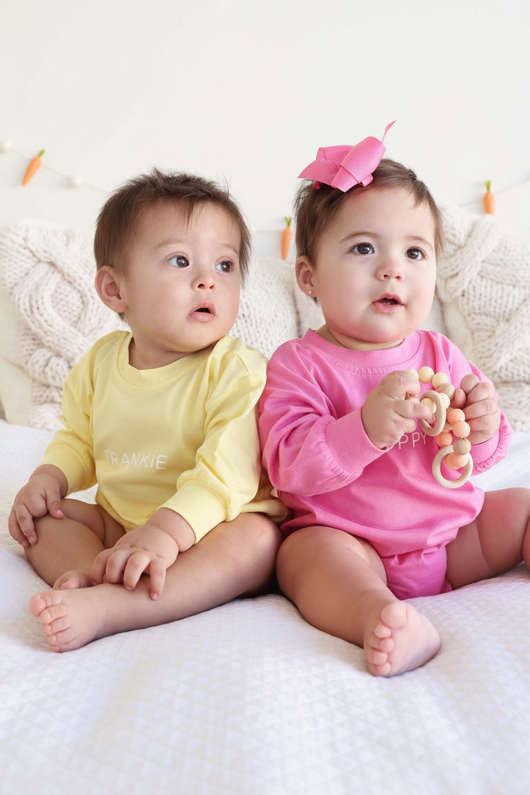 easter personalized bubble romper pink 