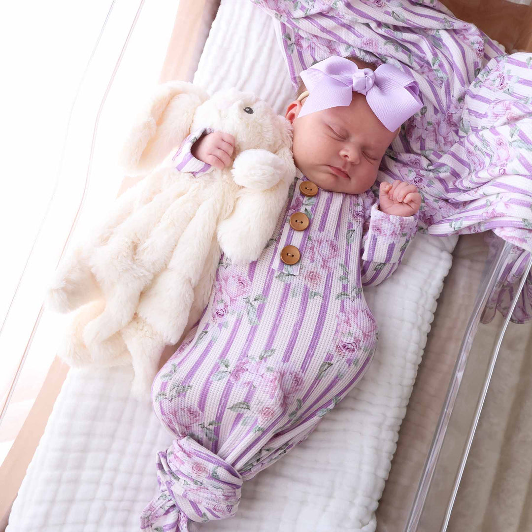 lila's lilacs newborn baby knot gown and hat set 