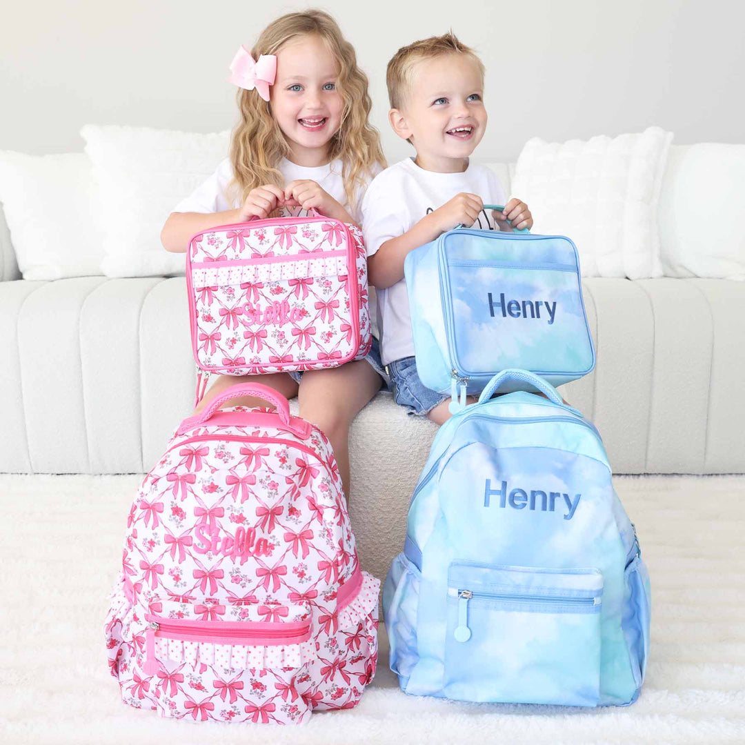 kids embroidered backpacks and lunchboxes