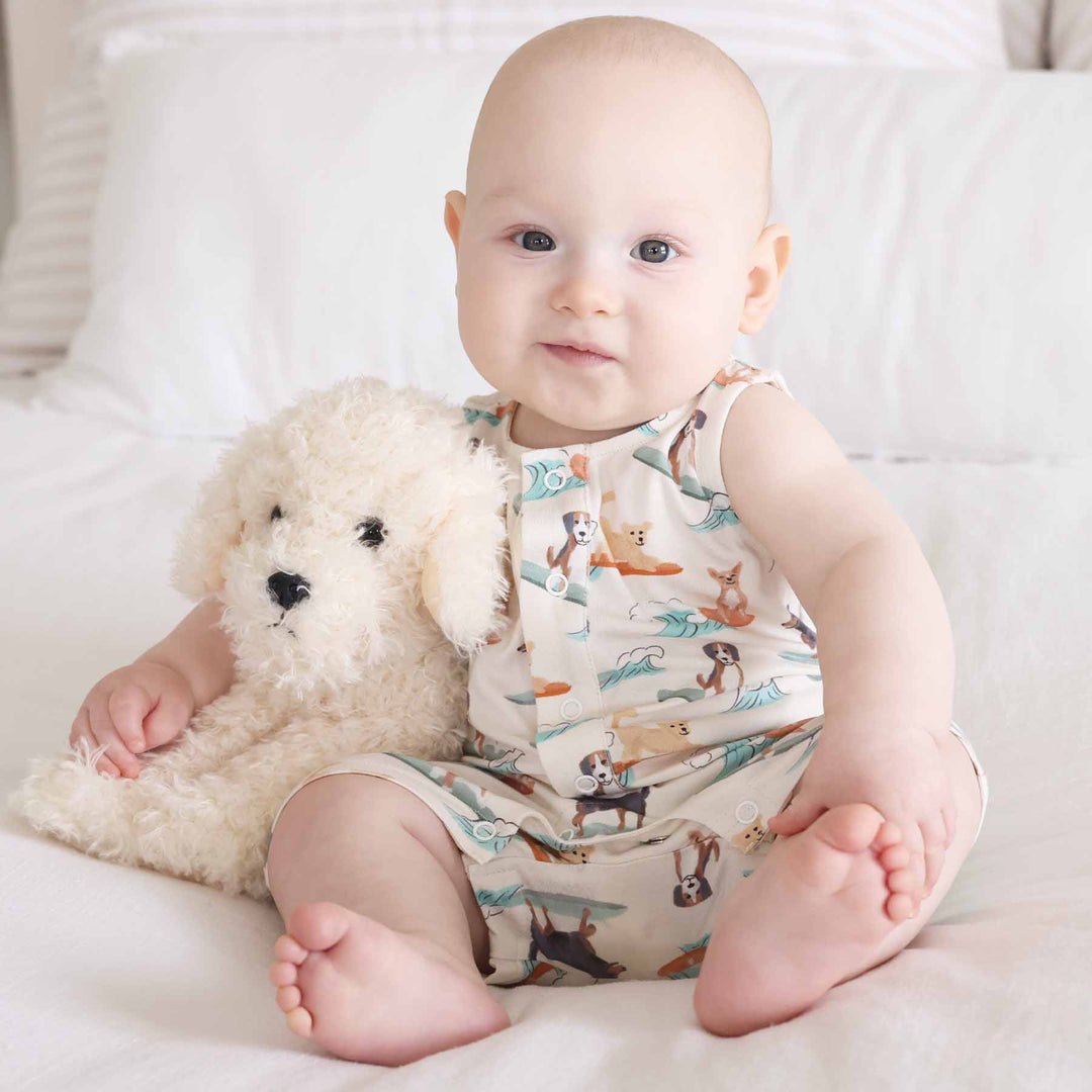 surfing dog pajamas and daytime wear for babies, toddlers and kids 