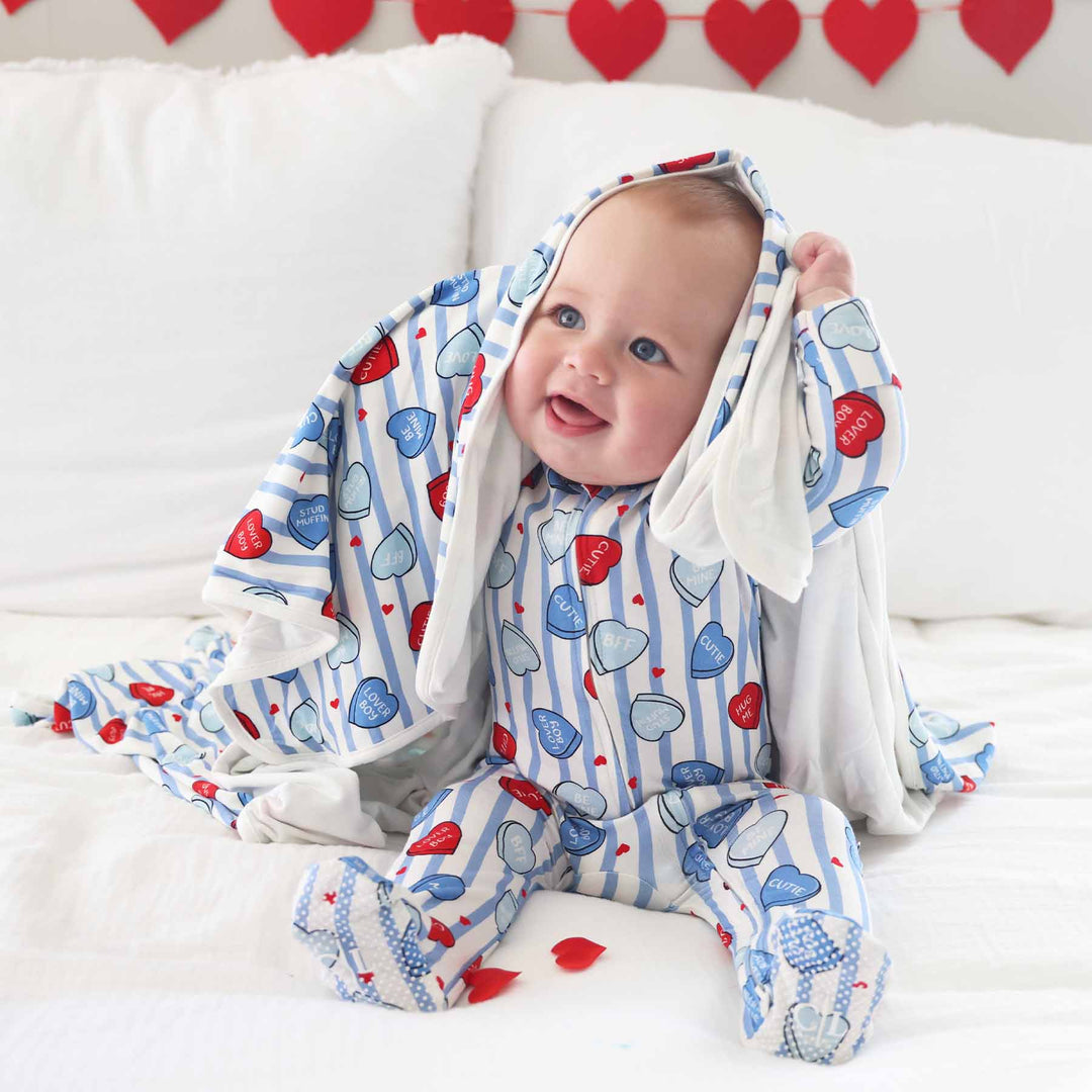 blue candy heart convertible zip romper 