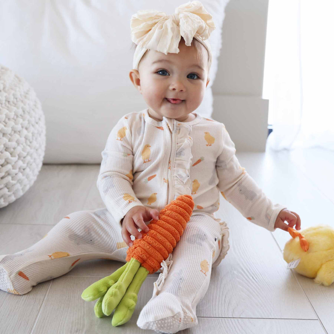 sweet peep bamboo waffle ruffle zipper footie 