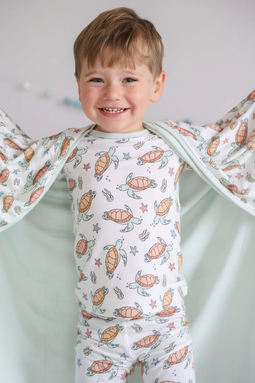 turtle pajama and bamboo blanket 