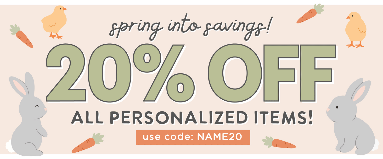 Personalized Sale Weekend Banner. Sprint into savings! 20% OFF All Personalized Items! Use Code: NAME20