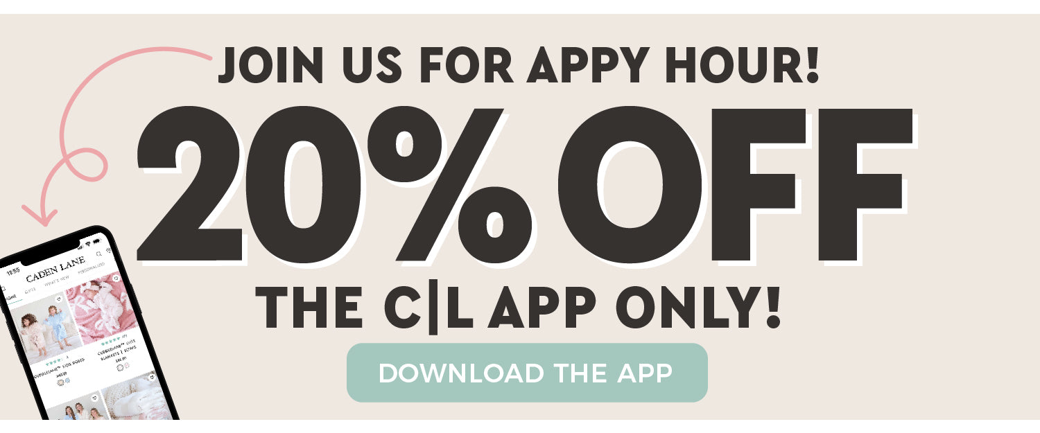 Caden Lane Appy Monday banner. Join us for APPY Hour!  20% OFF the Caden Lane APP ONLY! DOWNLOAD THE APP