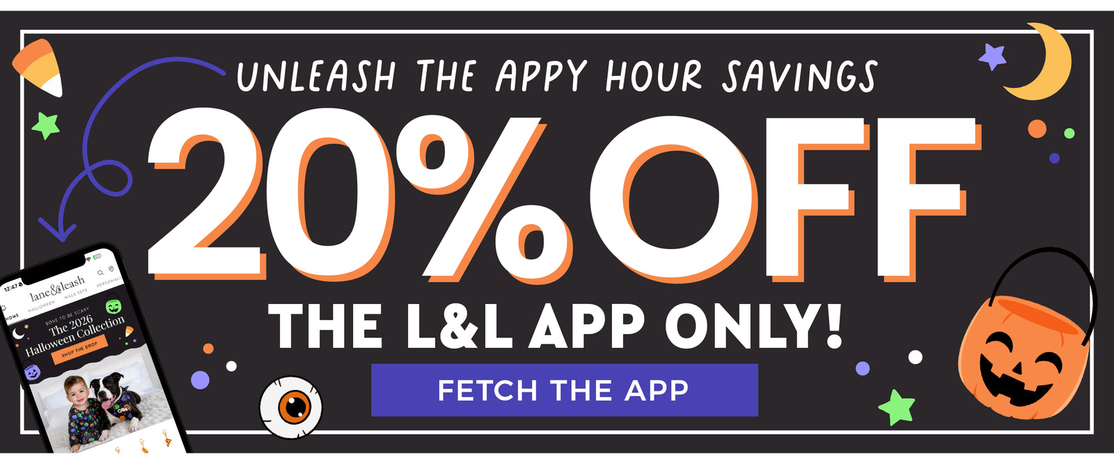 Lane & Leash 20% OFF the Lane & Leash APP only! banner. Fetch the app